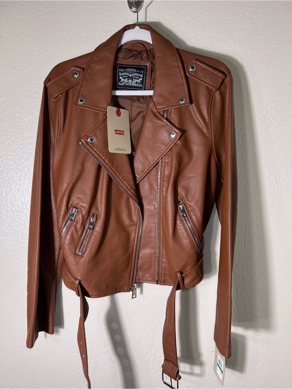 Levi's Chestnut Brown Faux Leather Biker Jacket size L